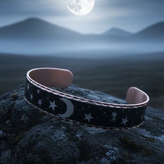 Midnight Moon & Stars Copper Cuff Bracelet | Bracelet | Wiccan Center