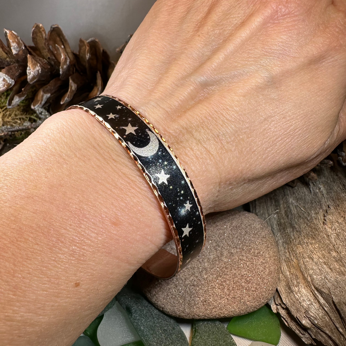 Midnight Moon & Stars Copper Cuff Bracelet | Bracelet | Wiccan Center