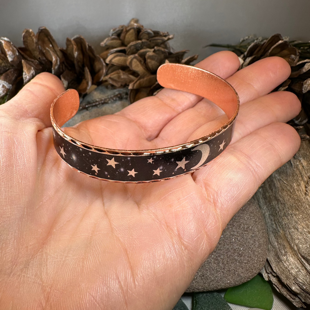 Midnight Moon & Stars Copper Cuff Bracelet | Bracelet | Wiccan Center