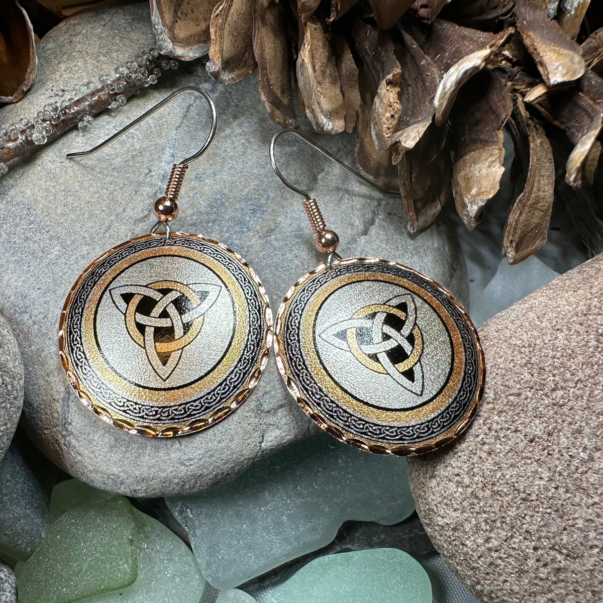 Fredegund Celtic Trinity Knot Copper Earrings | Dangle Earrings | Wiccan Center