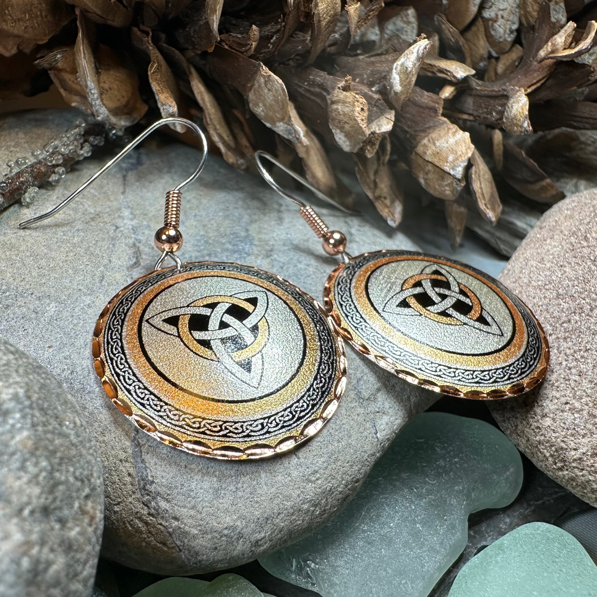 Fredegund Celtic Trinity Knot Copper Earrings | Dangle Earrings | Wiccan Center