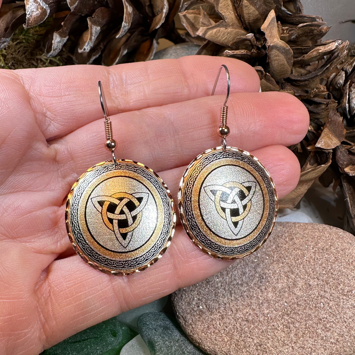 Fredegund Celtic Trinity Knot Copper Earrings | Dangle Earrings | Wiccan Center