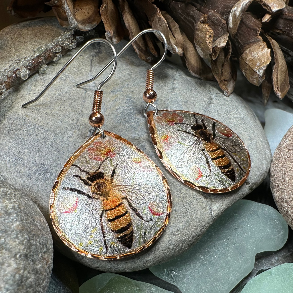 Springtime Bee Copper Earrings | Dangle Earrings | Wiccan Center