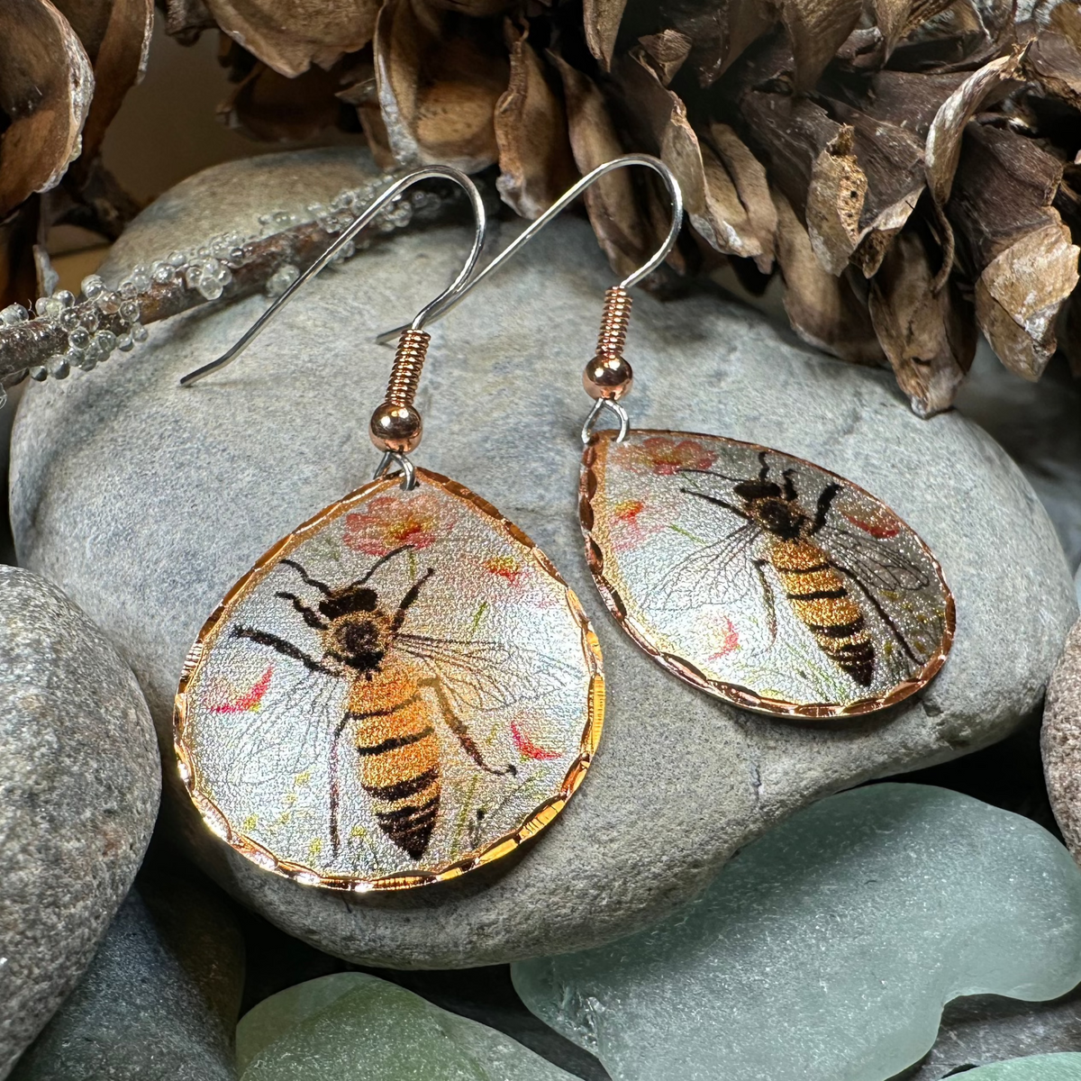 Springtime Bee Copper Earrings | Dangle Earrings | Wiccan Center