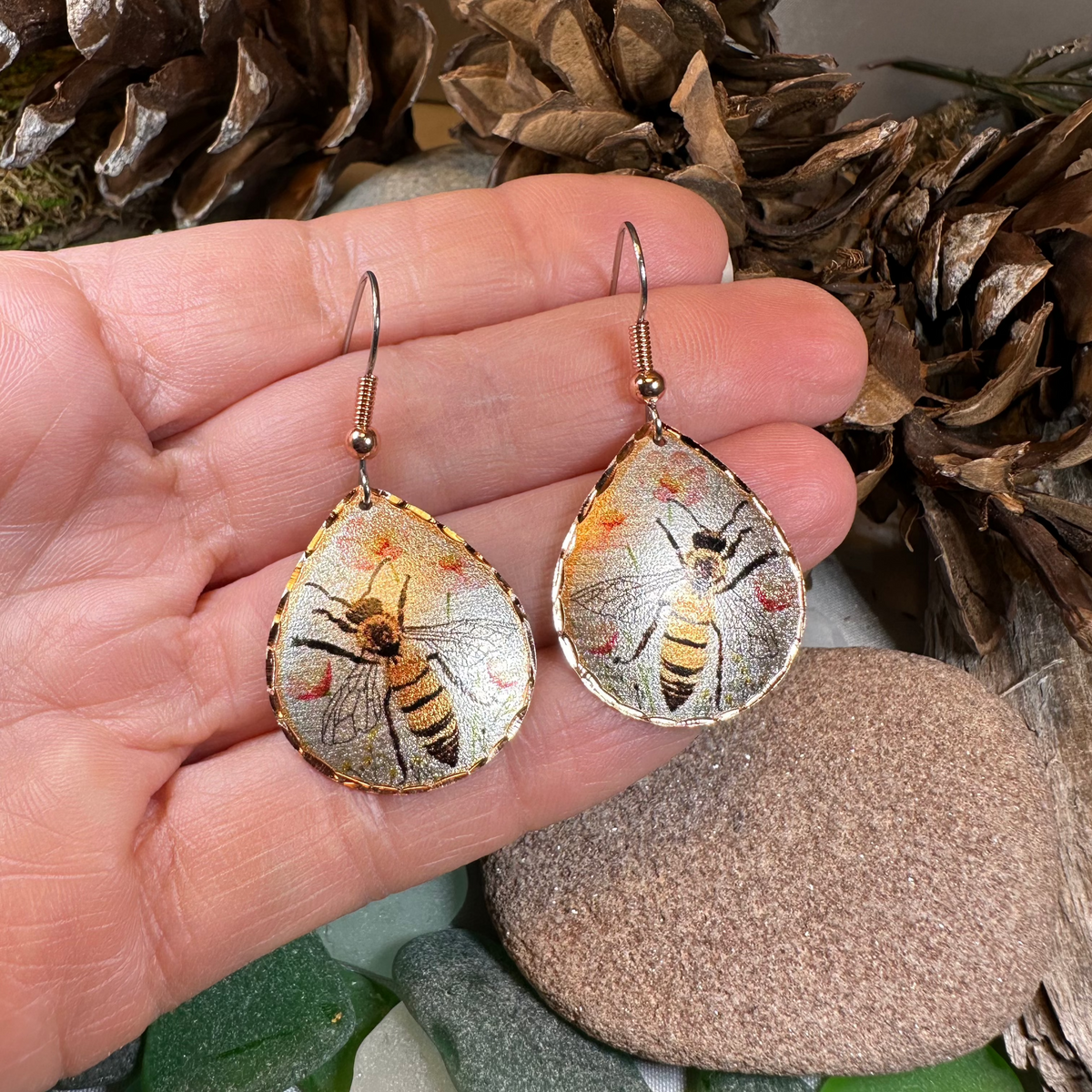 Springtime Bee Copper Earrings | Dangle Earrings | Wiccan Center