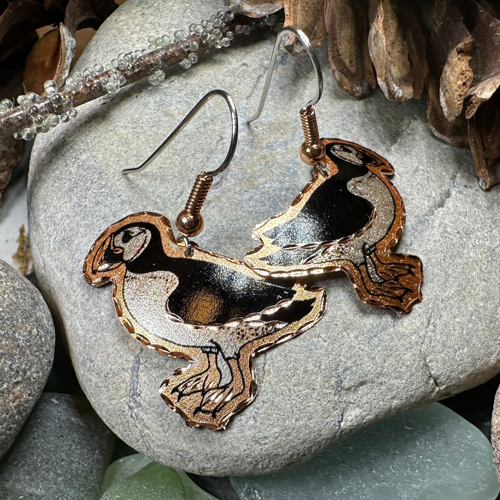 Puffin Copper Earrings | Dangle Earrings | Wiccan Center