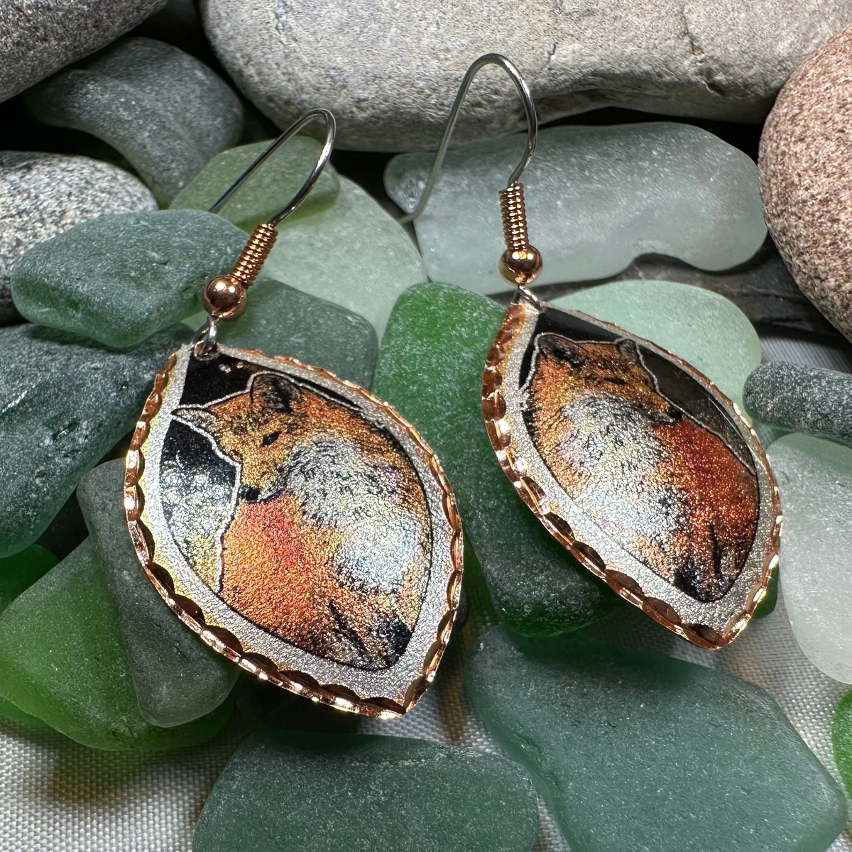 Red Fox Copper Earrings | Dangle Earrings | Wiccan Center