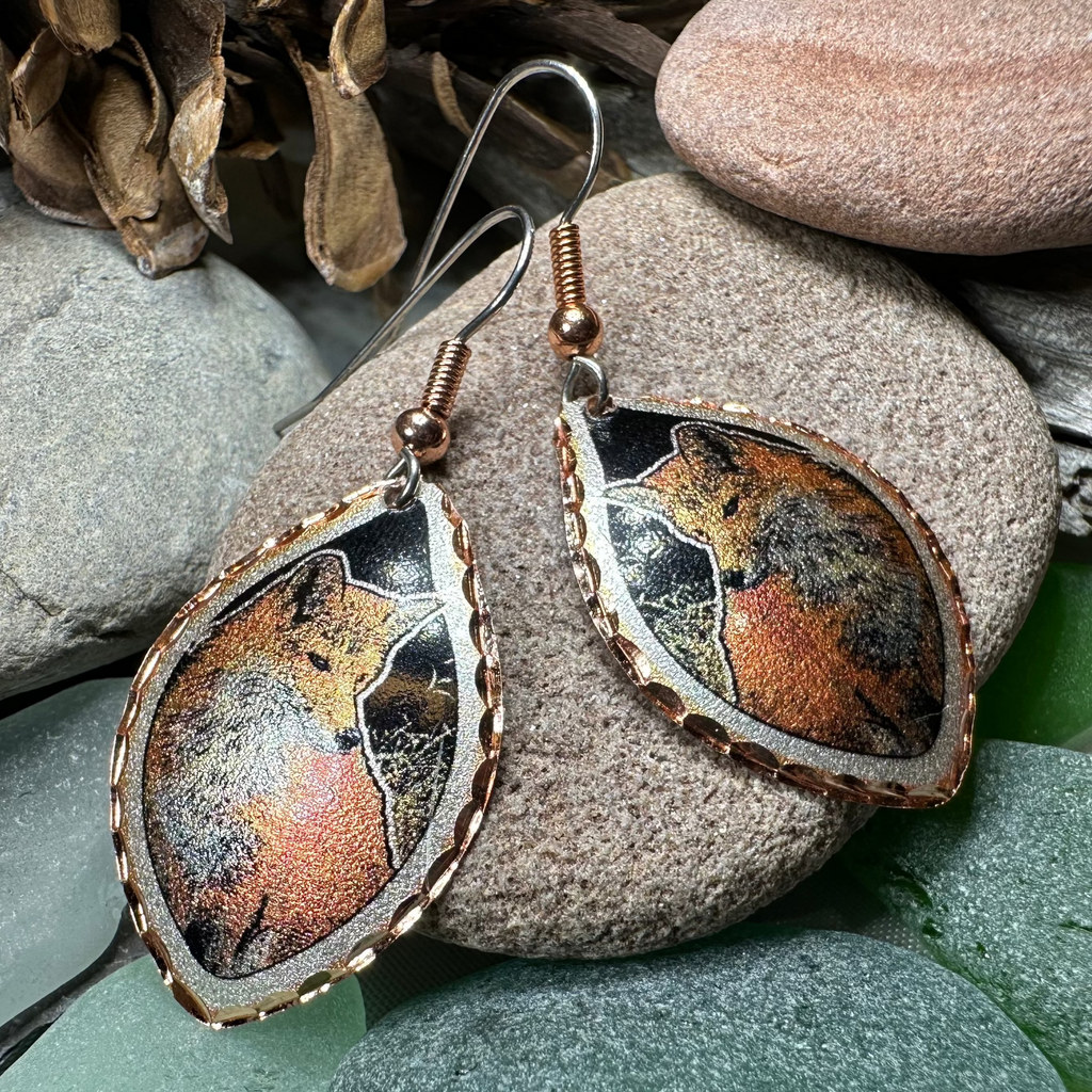 Red Fox Copper Earrings | Dangle Earrings | Wiccan Center