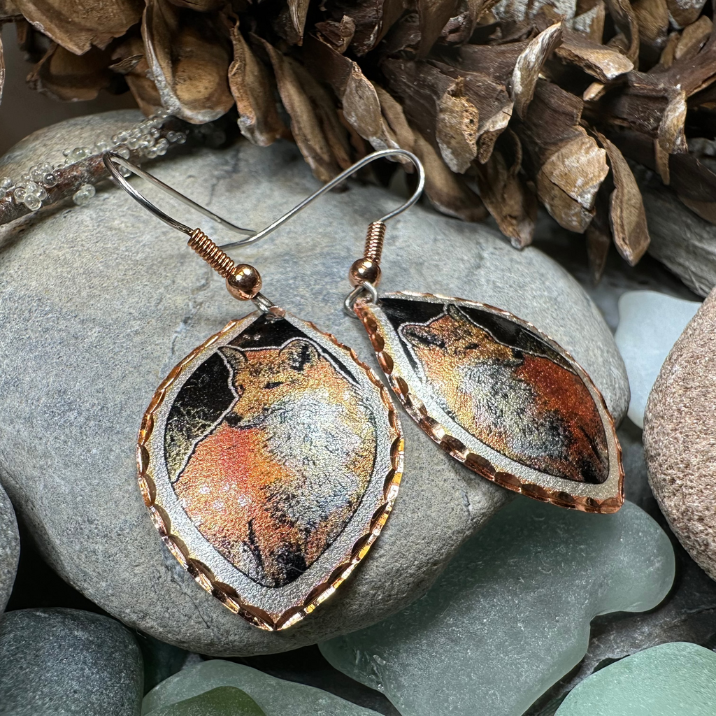 Red Fox Copper Earrings | Dangle Earrings | Wiccan Center