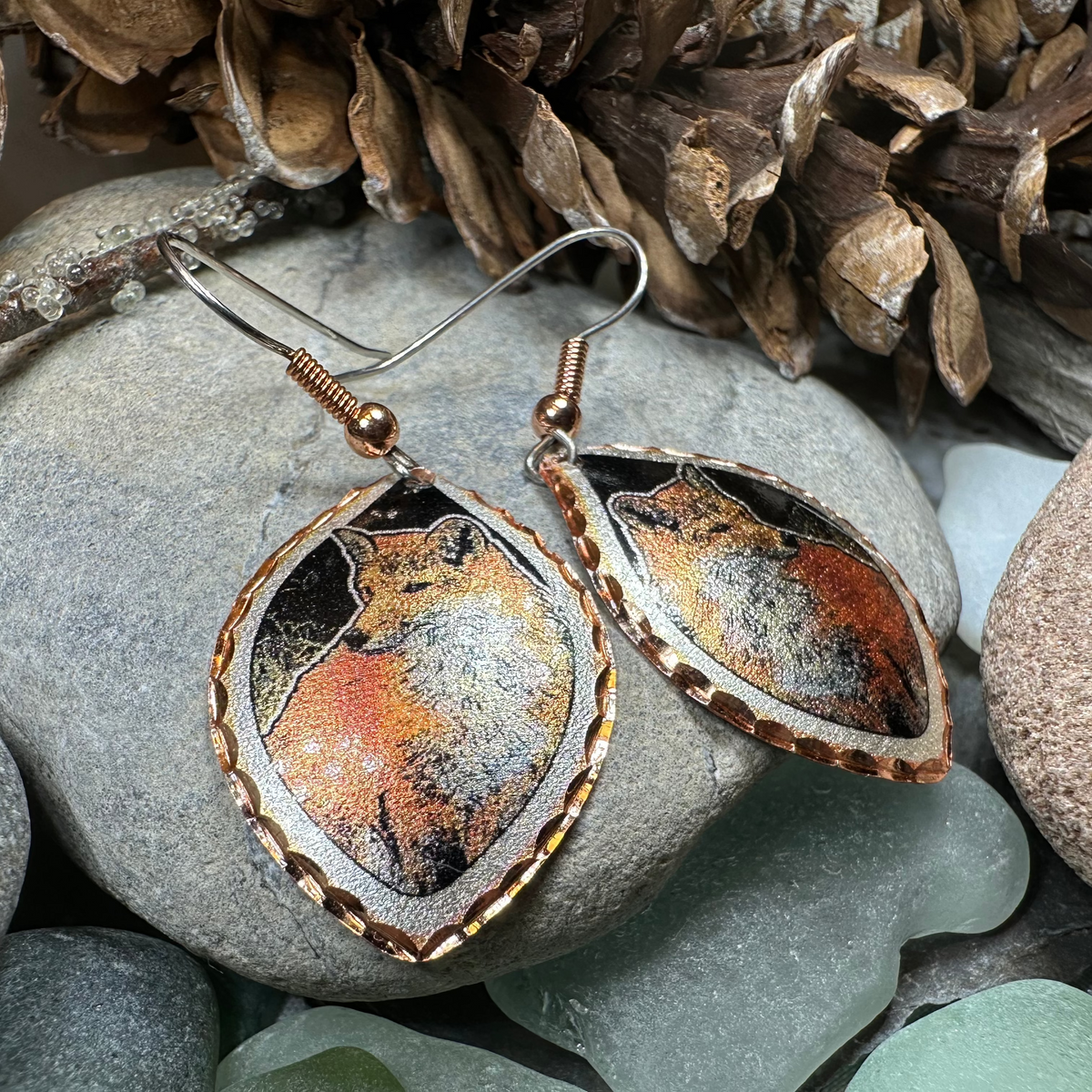 Red Fox Copper Earrings | Dangle Earrings | Wiccan Center