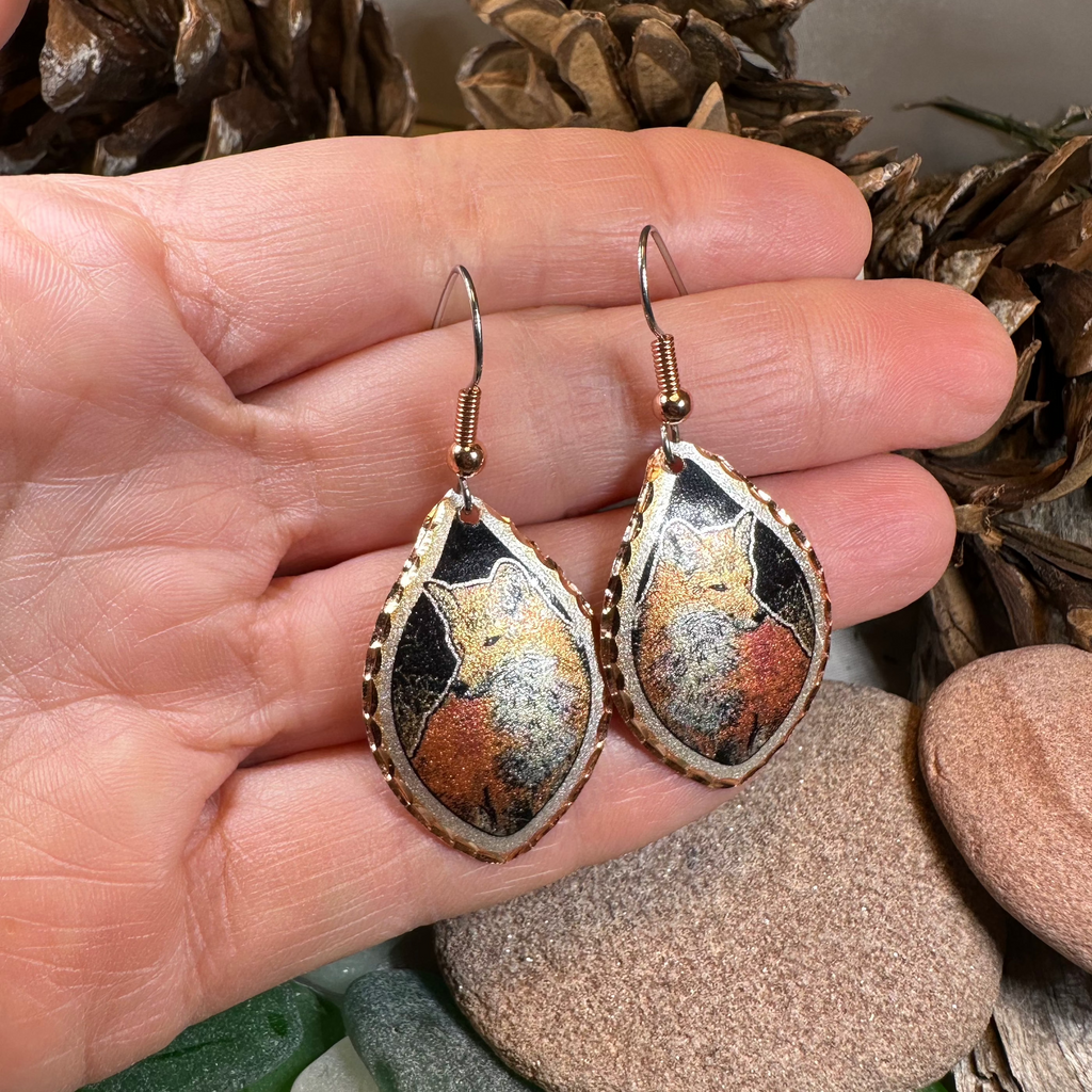 Red Fox Copper Earrings | Dangle Earrings | Wiccan Center