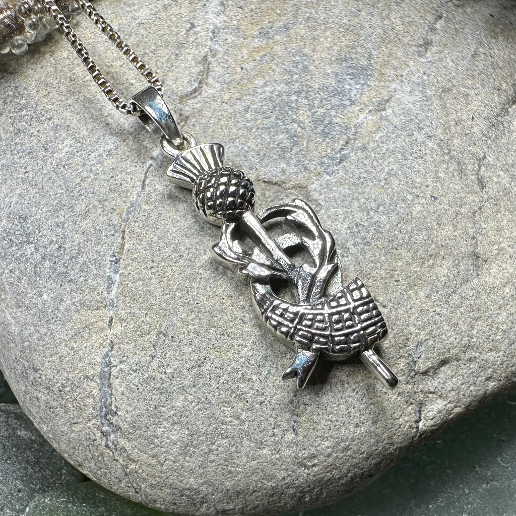 Locklyn Tartan Scottish Thistle Necklace in Sterling Silver | Pendant | Wiccan Center