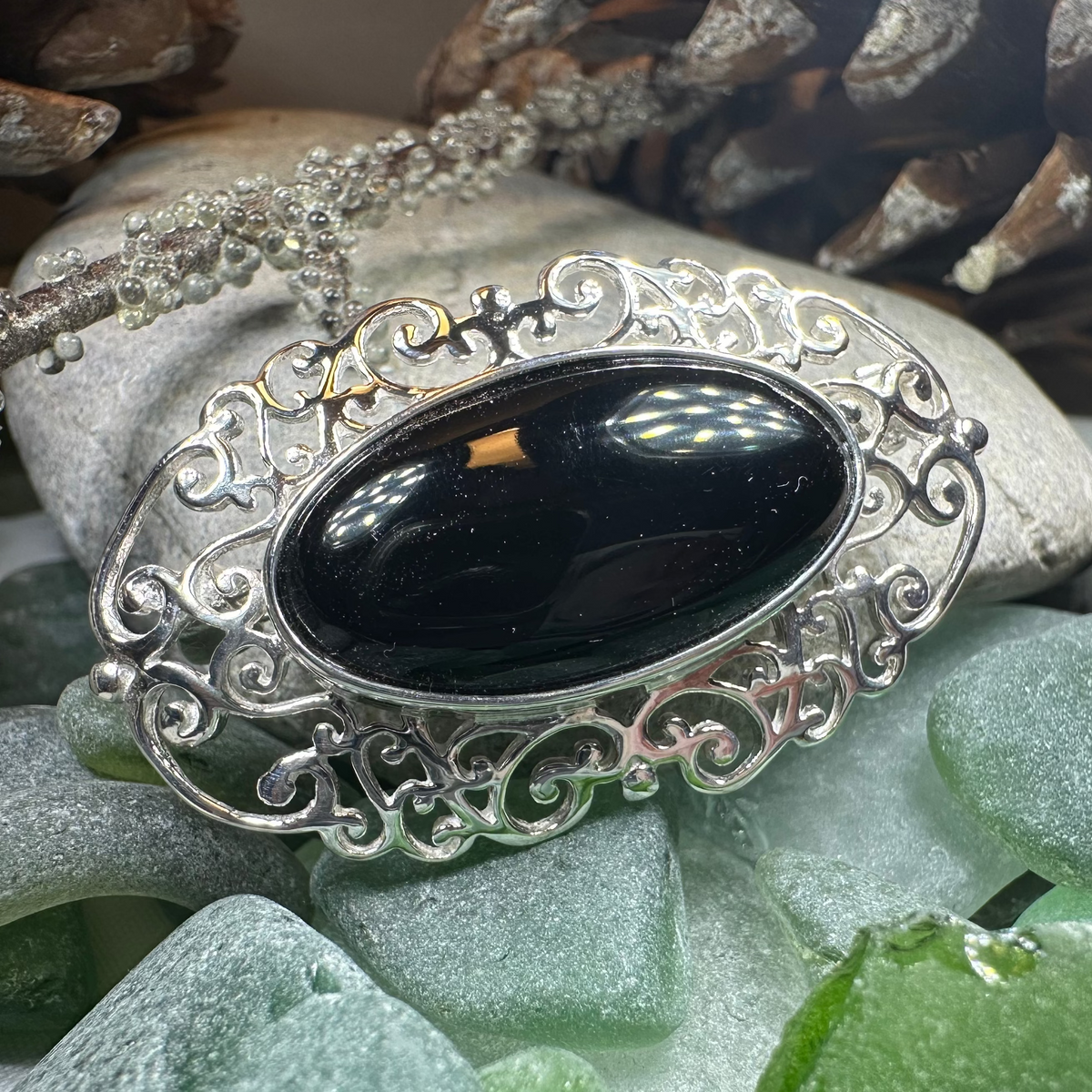 Eternal Celtic Onyx Brooch in Sterling Silver | Brooch | Wiccan Center