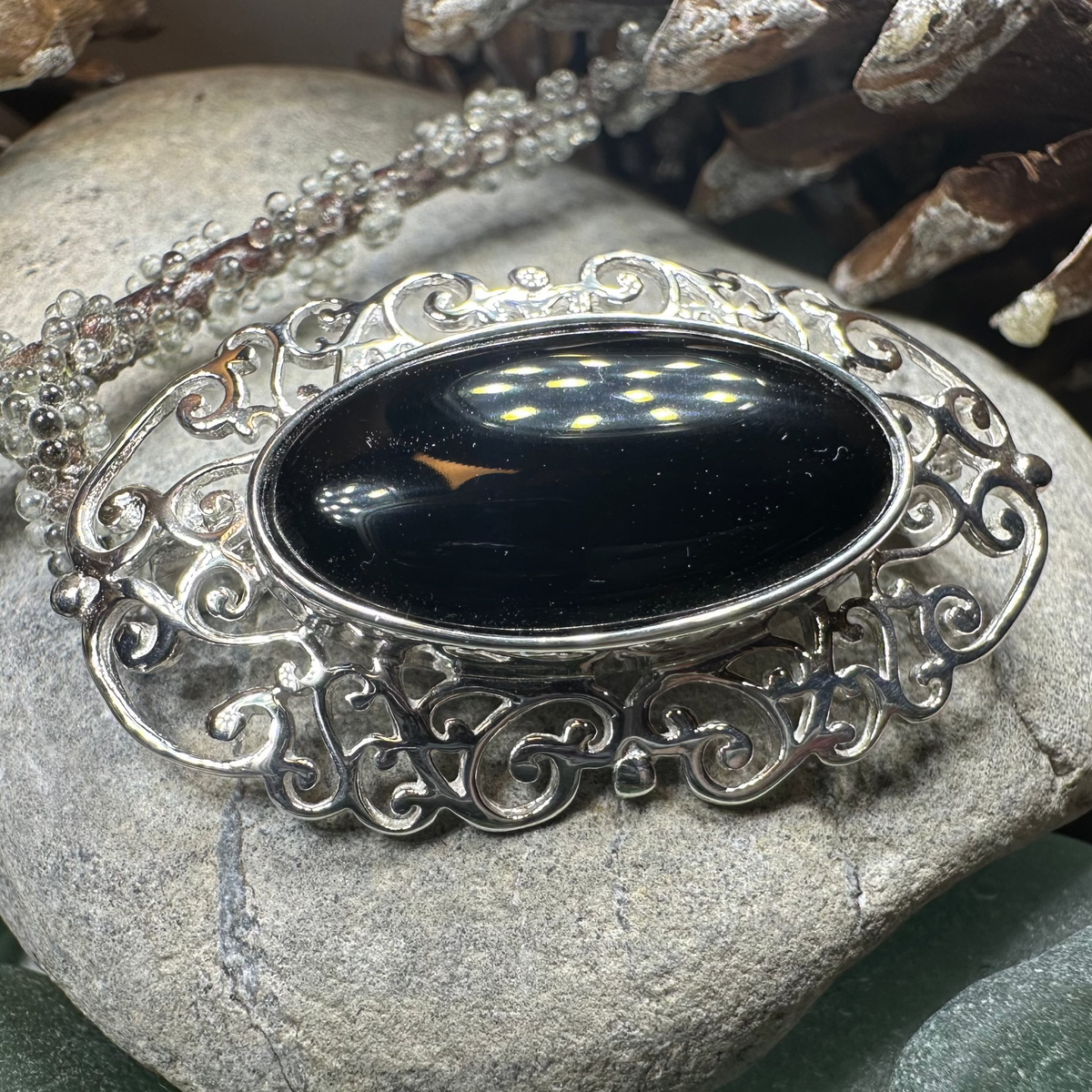 Eternal Celtic Onyx Brooch in Sterling Silver | Brooch | Wiccan Center