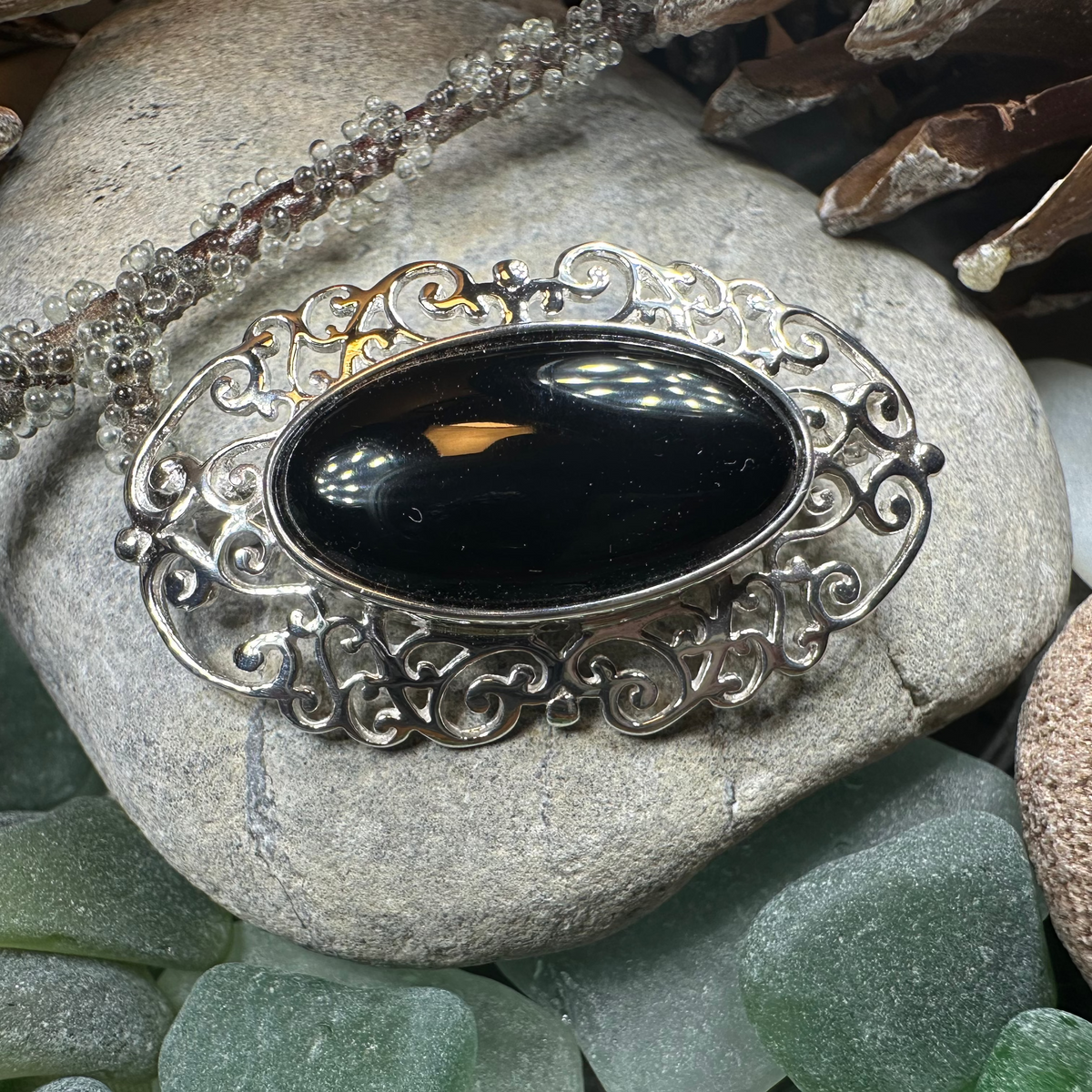 Eternal Celtic Onyx Brooch in Sterling Silver | Brooch | Wiccan Center