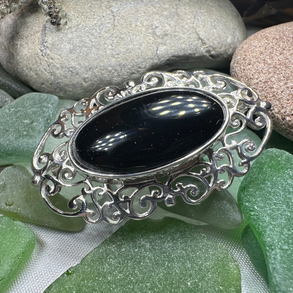 Eternal Celtic Onyx Brooch in Sterling Silver | Brooch | Wiccan Center