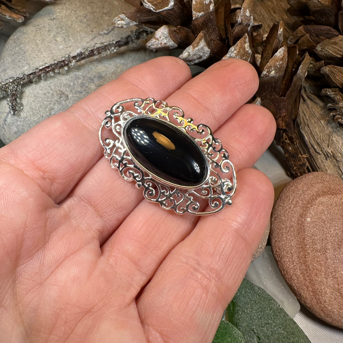 Eternal Celtic Onyx Brooch in Sterling Silver | Brooch | Wiccan Center
