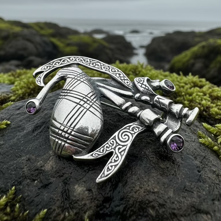 Bagpipes Crystal Brooch