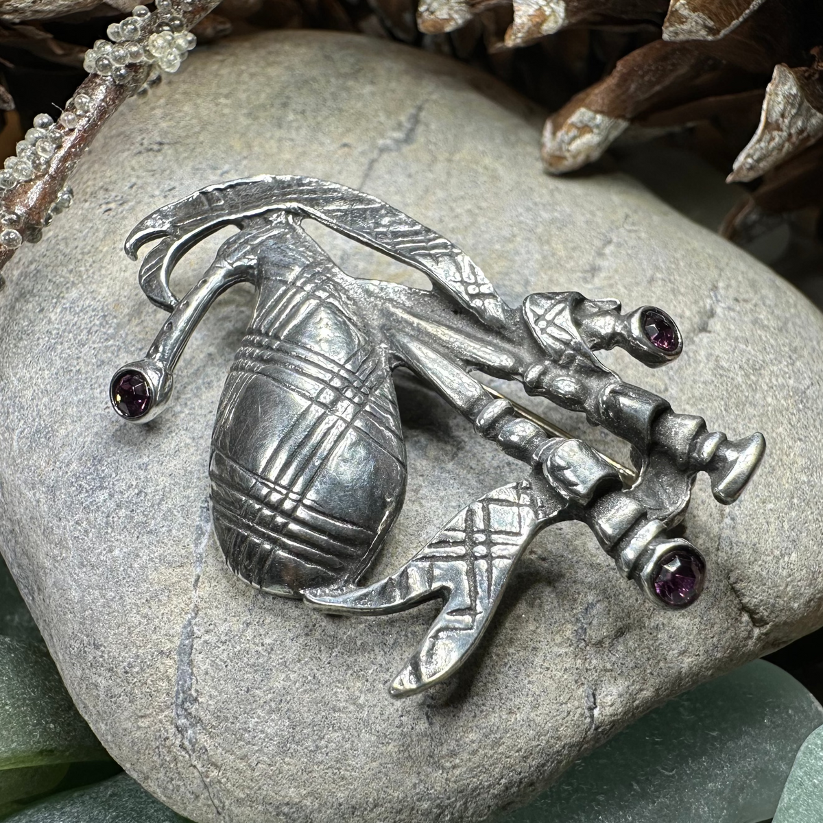 Bagpipes Crystal Brooch