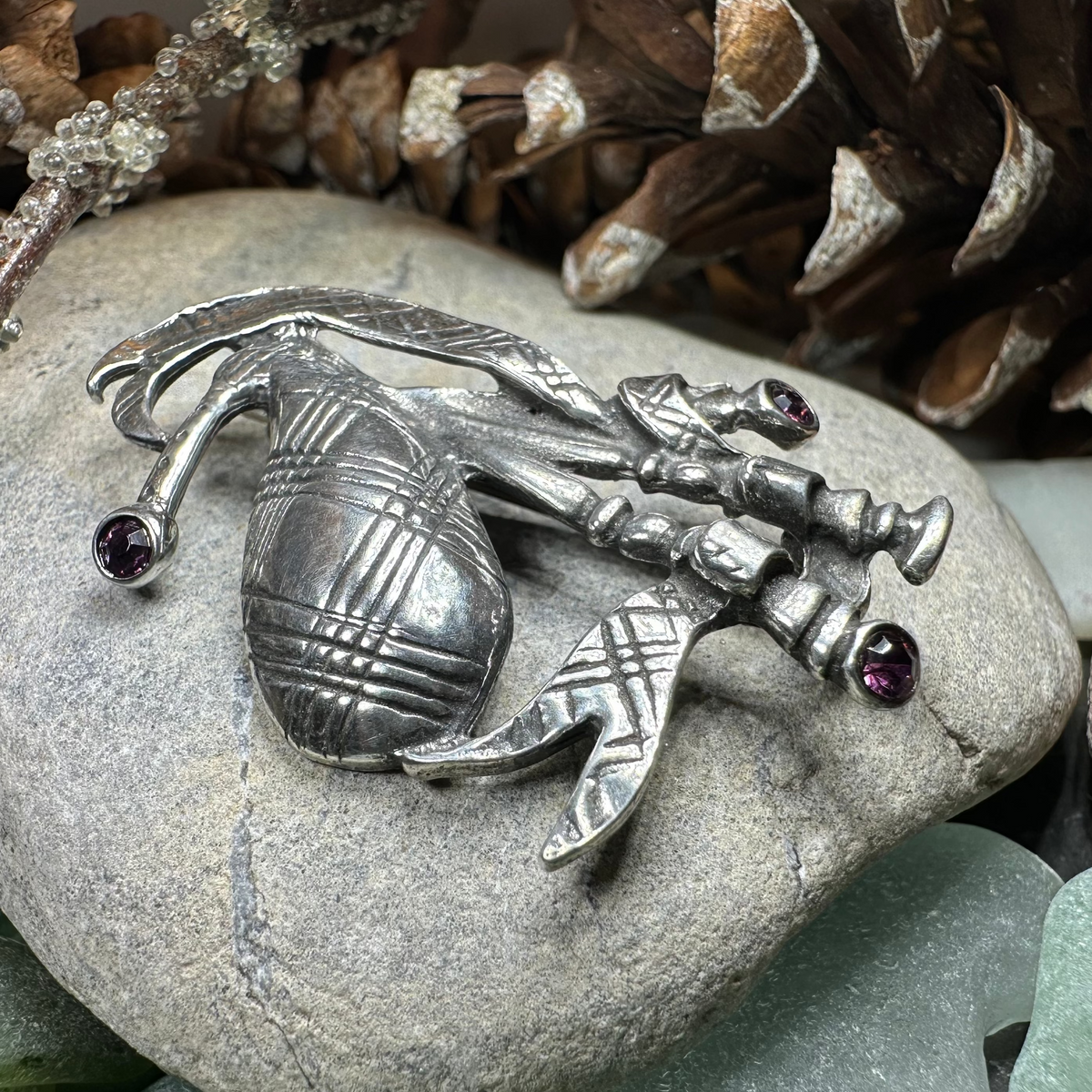 Bagpipes Crystal Brooch