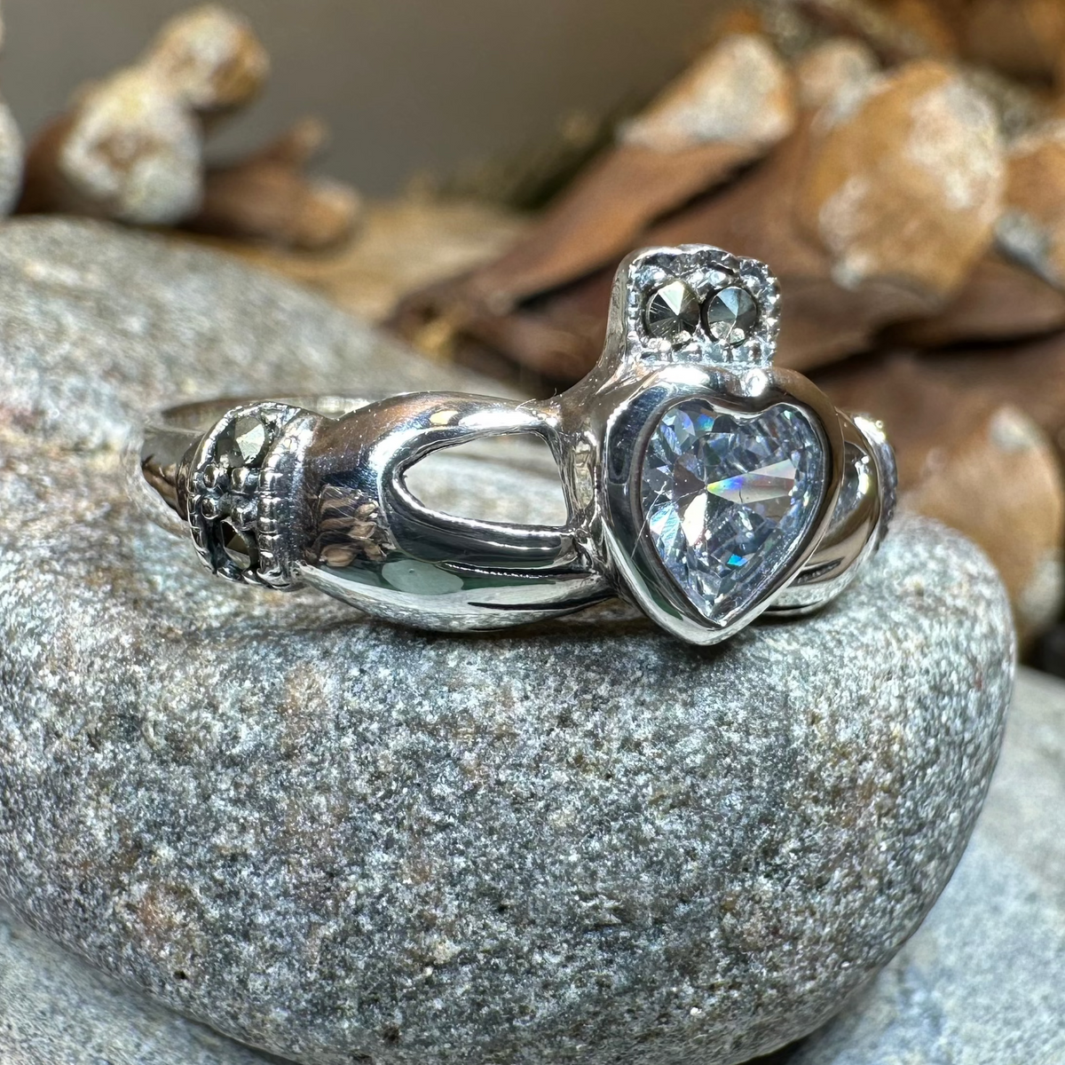 Ree Marcasite Irish Claddagh Ring in Sterling Silver