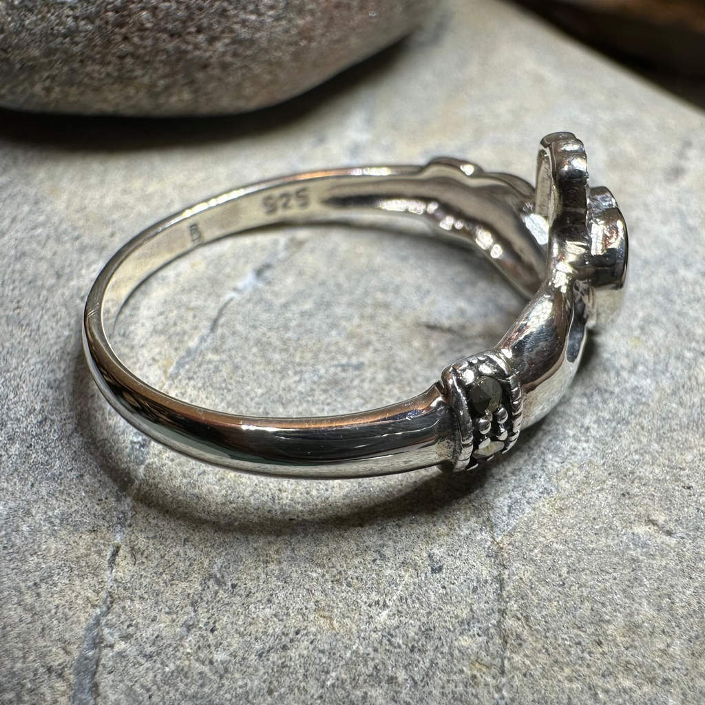 Ree Marcasite Irish Claddagh Ring in Sterling Silver