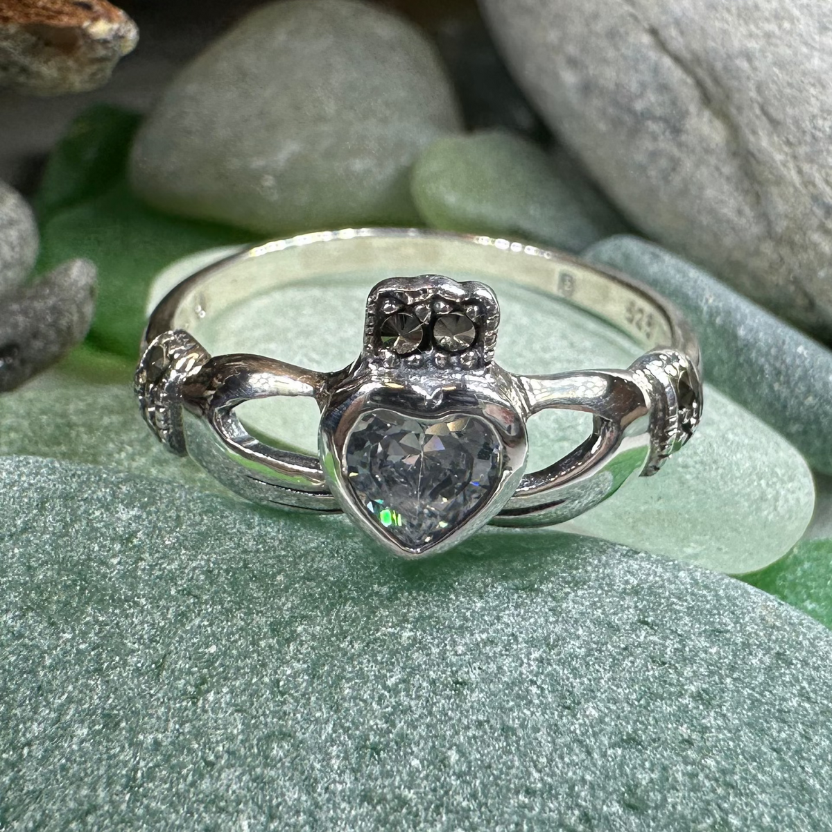 Ree Marcasite Irish Claddagh Ring in Sterling Silver