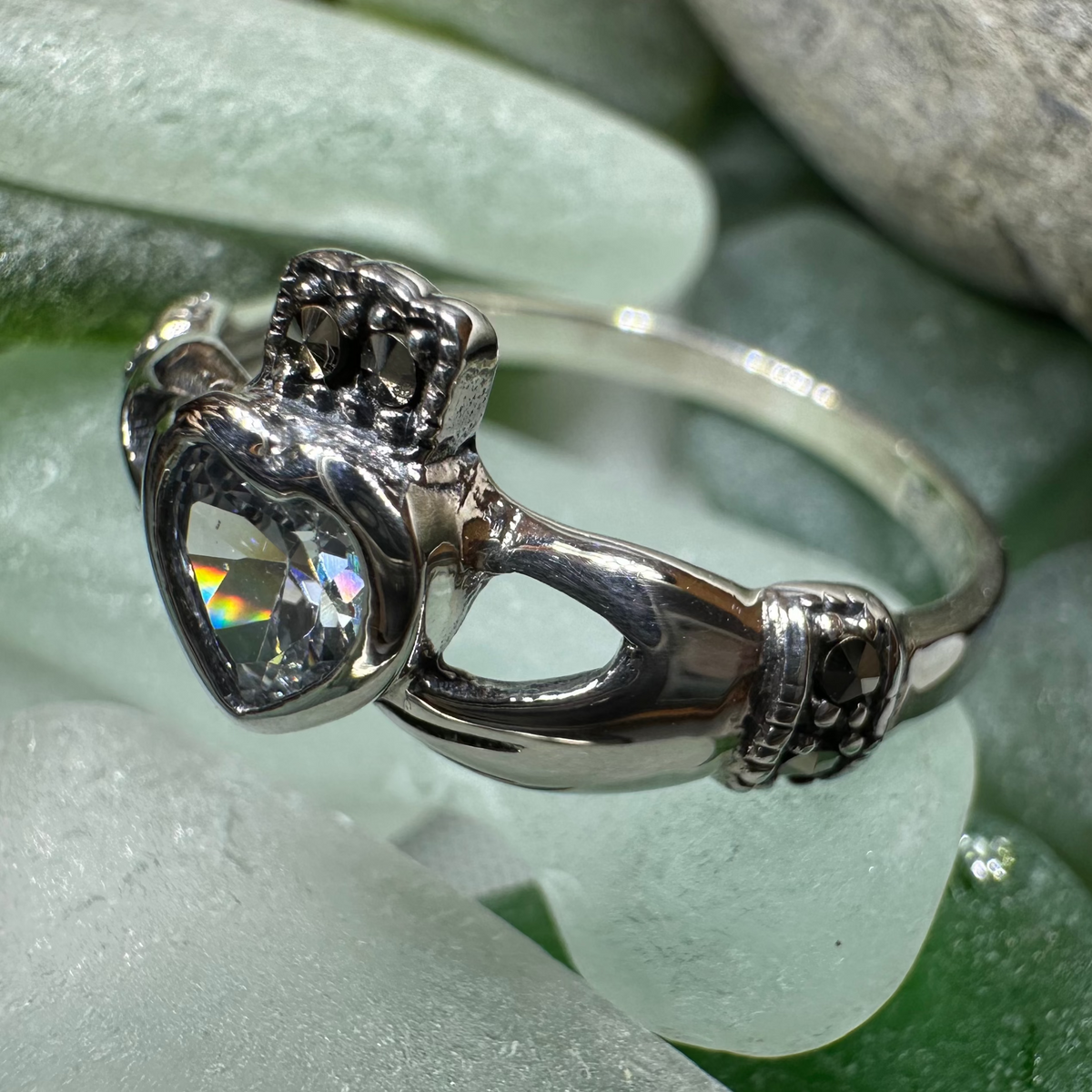 Ree Marcasite Irish Claddagh Ring in Sterling Silver