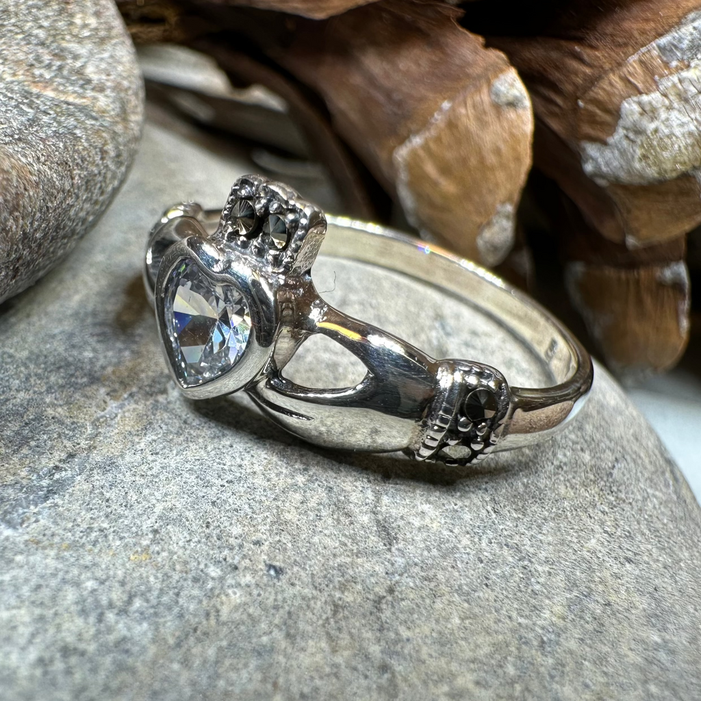 Ree Marcasite Irish Claddagh Ring in Sterling Silver