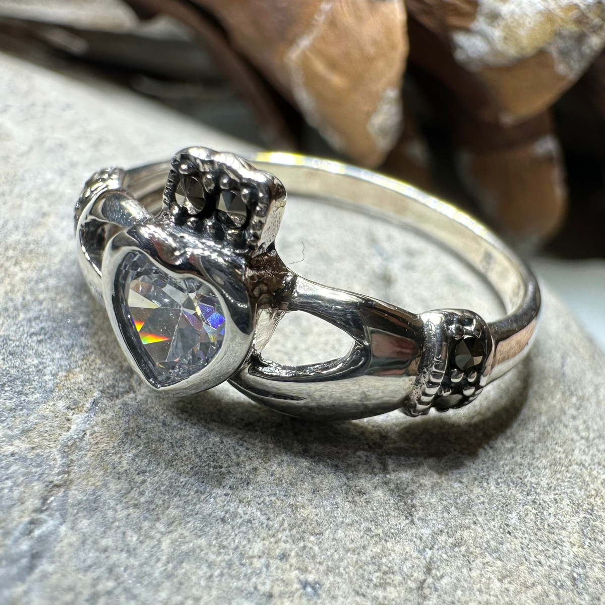 Ree Marcasite Irish Claddagh Ring in Sterling Silver