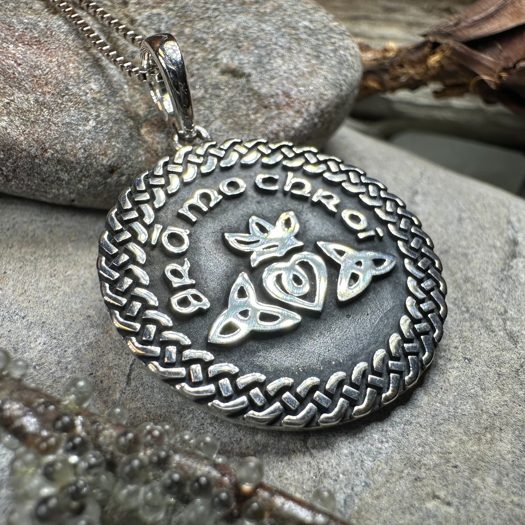 Irish Gaelic Gra Mo Chroi Necklace in Sterling Silver | Pendant | Wiccan Center