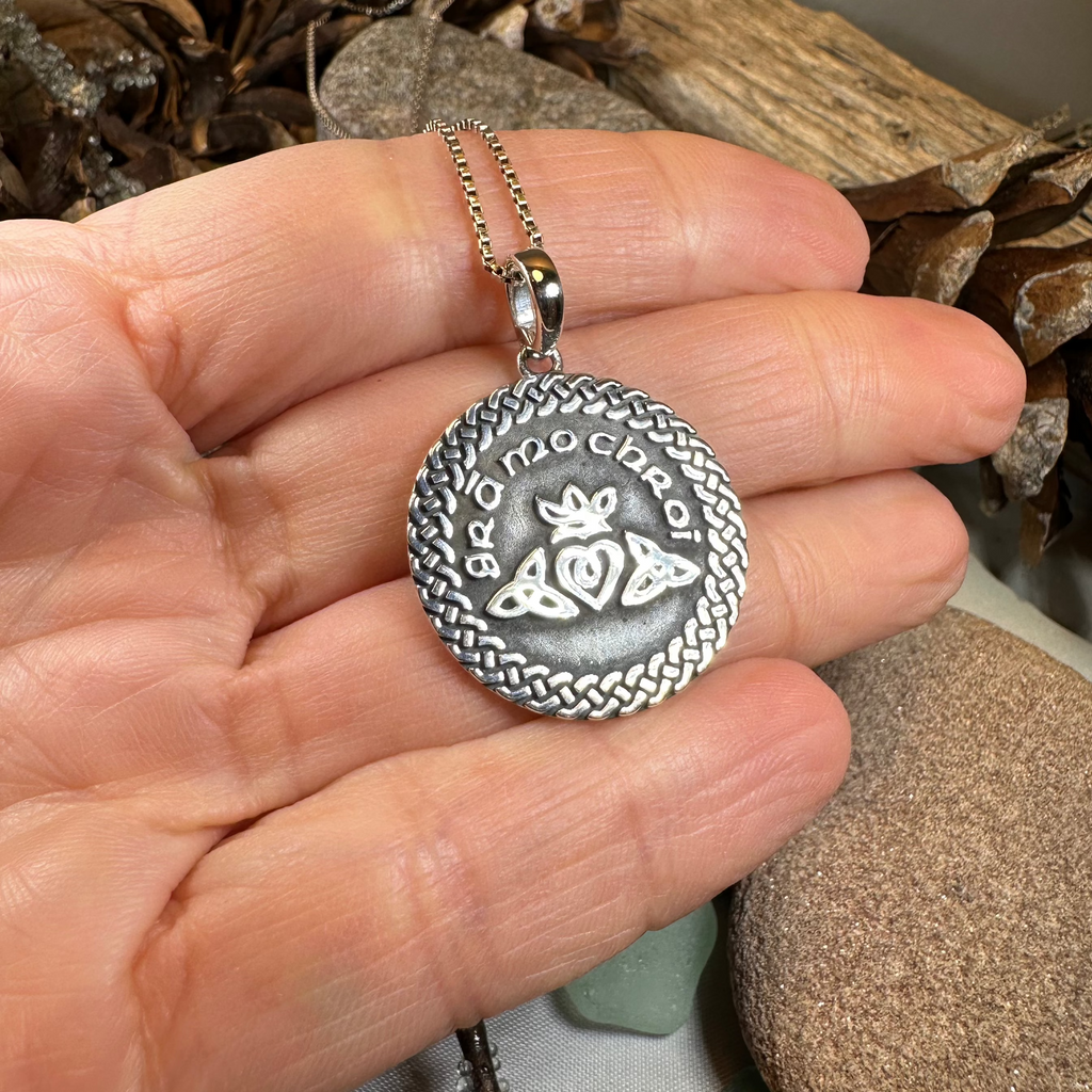 Irish Gaelic Gra Mo Chroi Necklace in Sterling Silver | Pendant | Wiccan Center