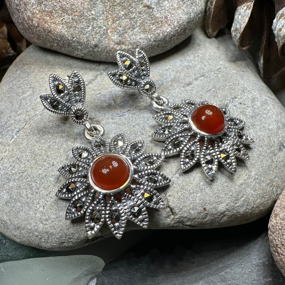 Serene Marcasite Flower Earrings | Dangle Earrings | Wiccan Center