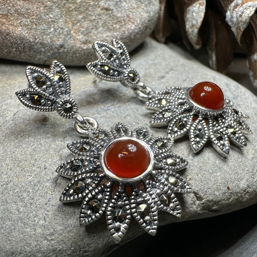 Serene Marcasite Flower Earrings | Dangle Earrings | Wiccan Center