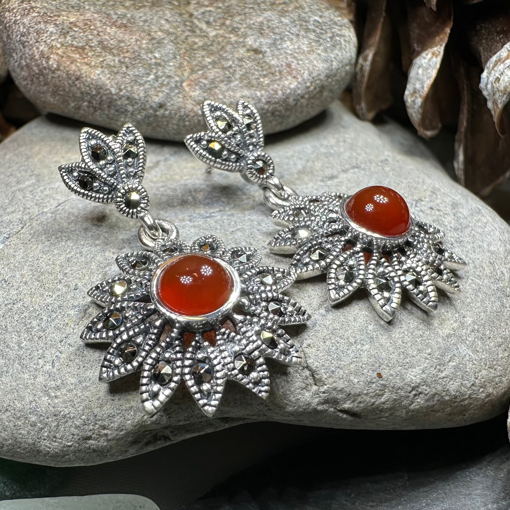 Serene Marcasite Flower Earrings | Dangle Earrings | Wiccan Center