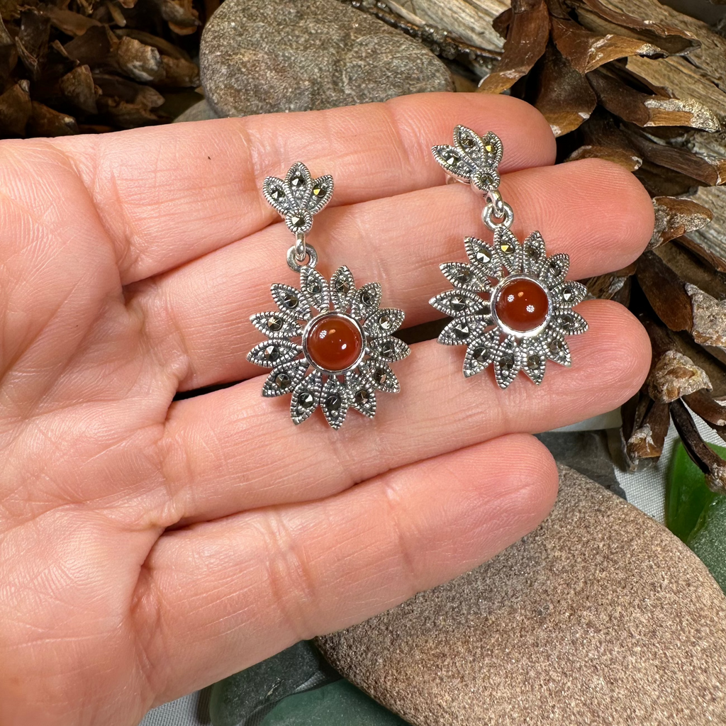 Serene Marcasite Flower Earrings | Dangle Earrings | Wiccan Center