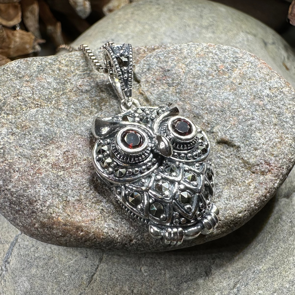 Halloway Marcasite Owl Necklace | Pendant | Wiccan Center