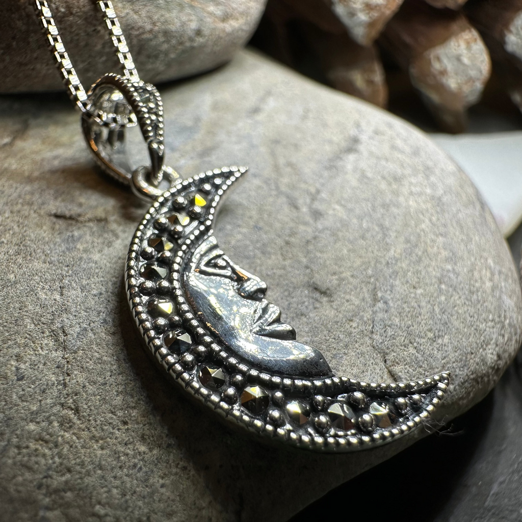 Marcasite Moon Dreamer Necklace in Sterling Silver | Pendant | Wiccan Center
