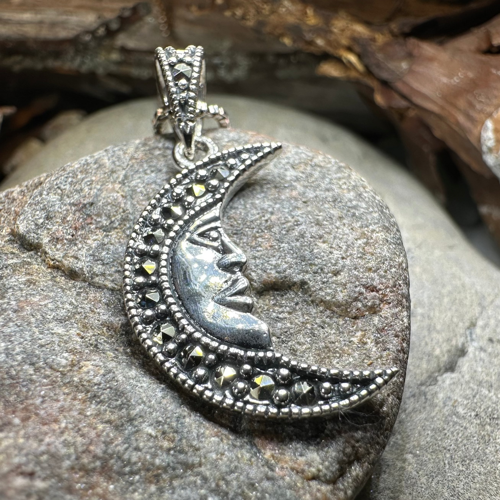 Marcasite Moon Dreamer Necklace in Sterling Silver | Pendant | Wiccan Center