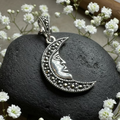Marcasite Moon Dreamer Necklace in Sterling Silver | Pendant | Wiccan Center
