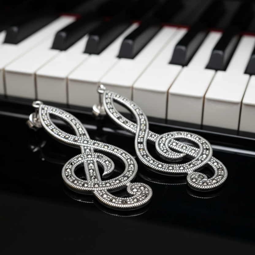 Prima Donna Music Note Earrings in Sterling Silver | Dangle Earrings | Wiccan Center