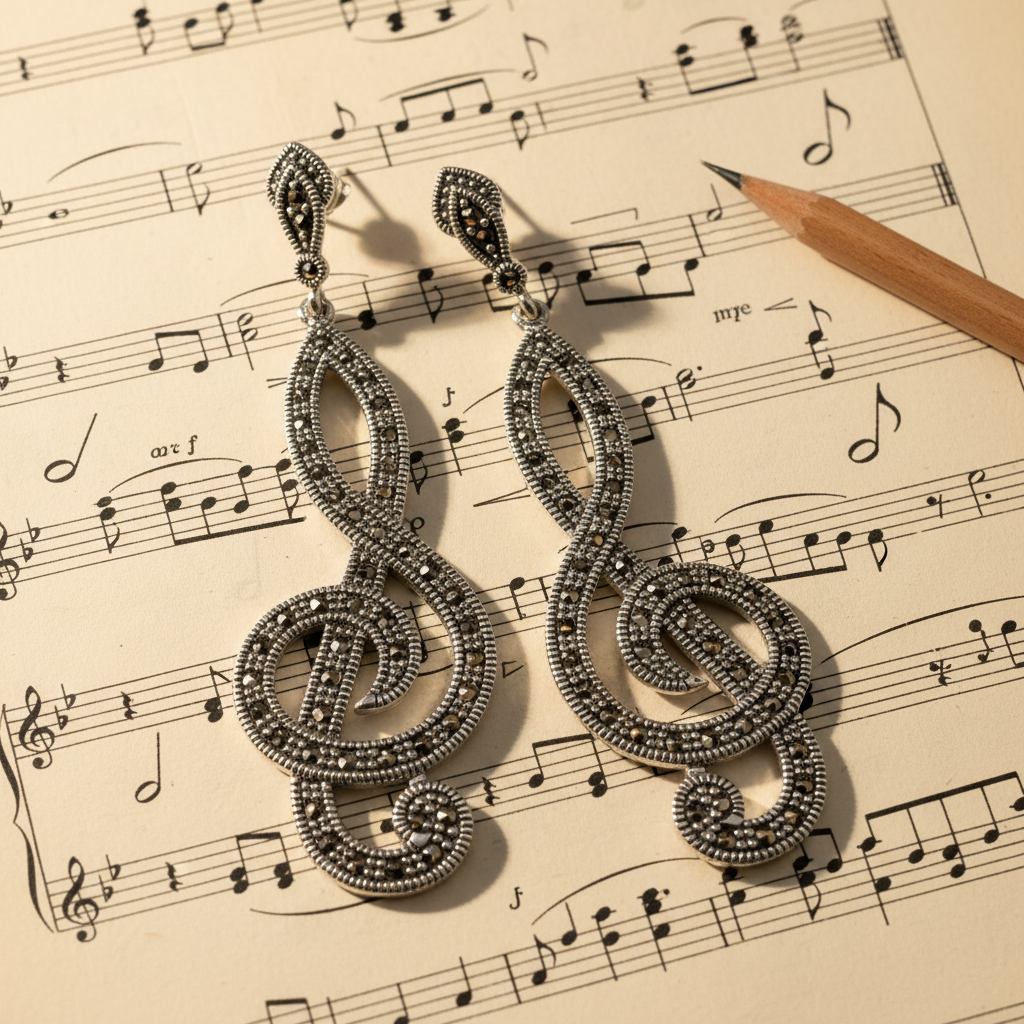 Prima Donna Music Note Earrings in Sterling Silver | Dangle Earrings | Wiccan Center