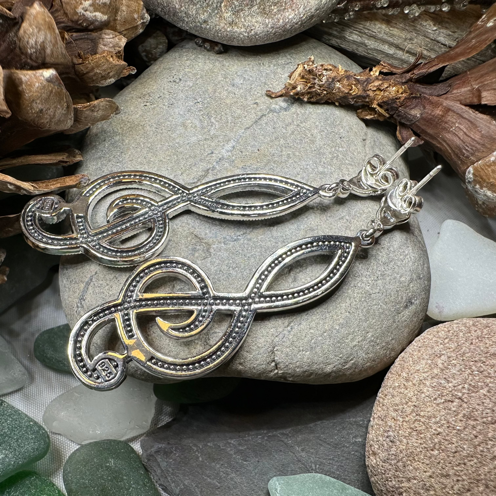 Prima Donna Music Note Earrings in Sterling Silver | Dangle Earrings | Wiccan Center