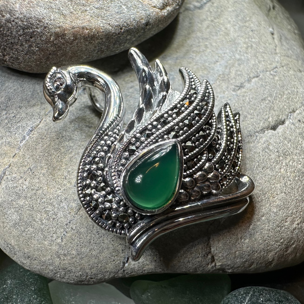 Eala Marcasite Swan Brooch in Sterling Silver | Brooch | Wiccan Center