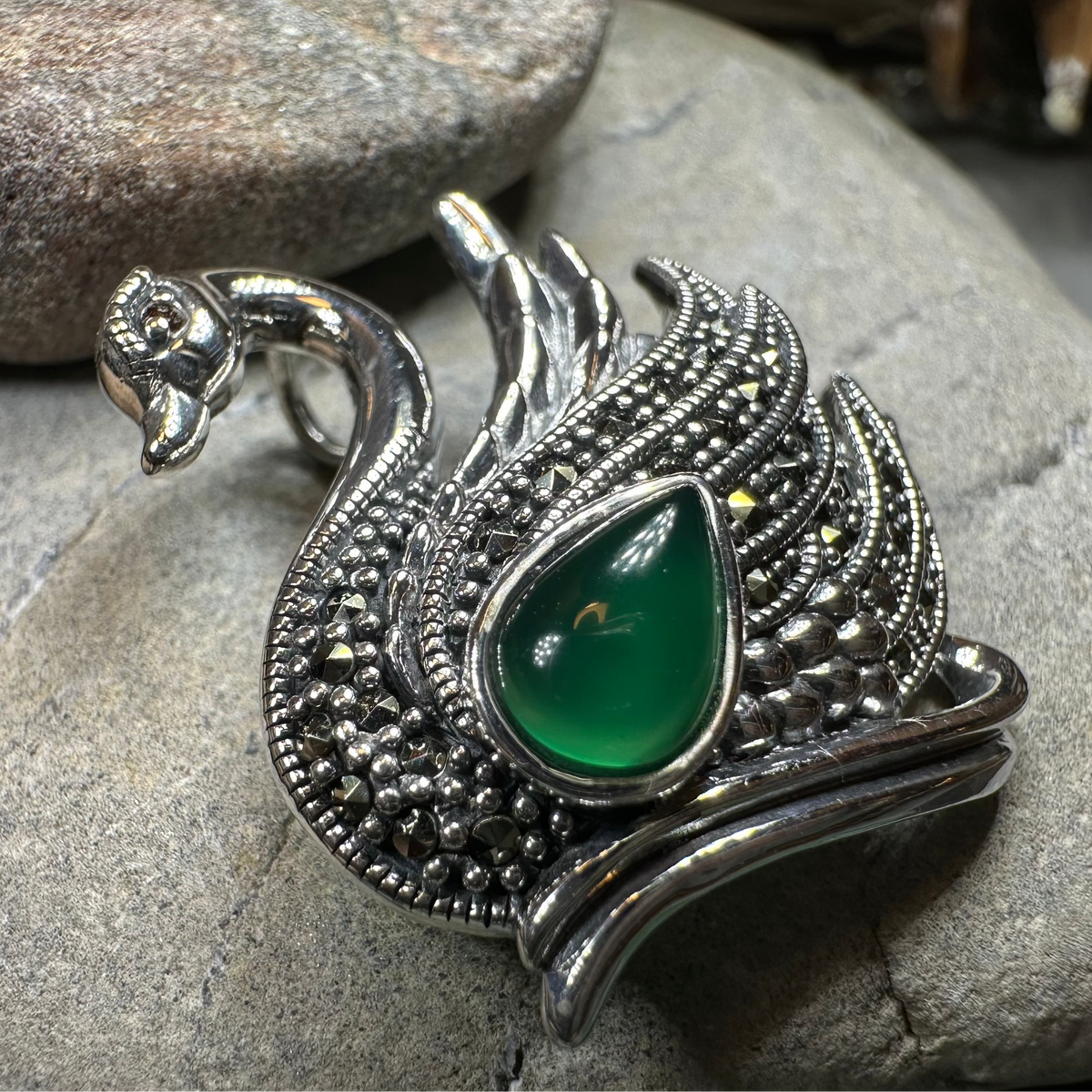 Eala Marcasite Swan Brooch in Sterling Silver | Brooch | Wiccan Center