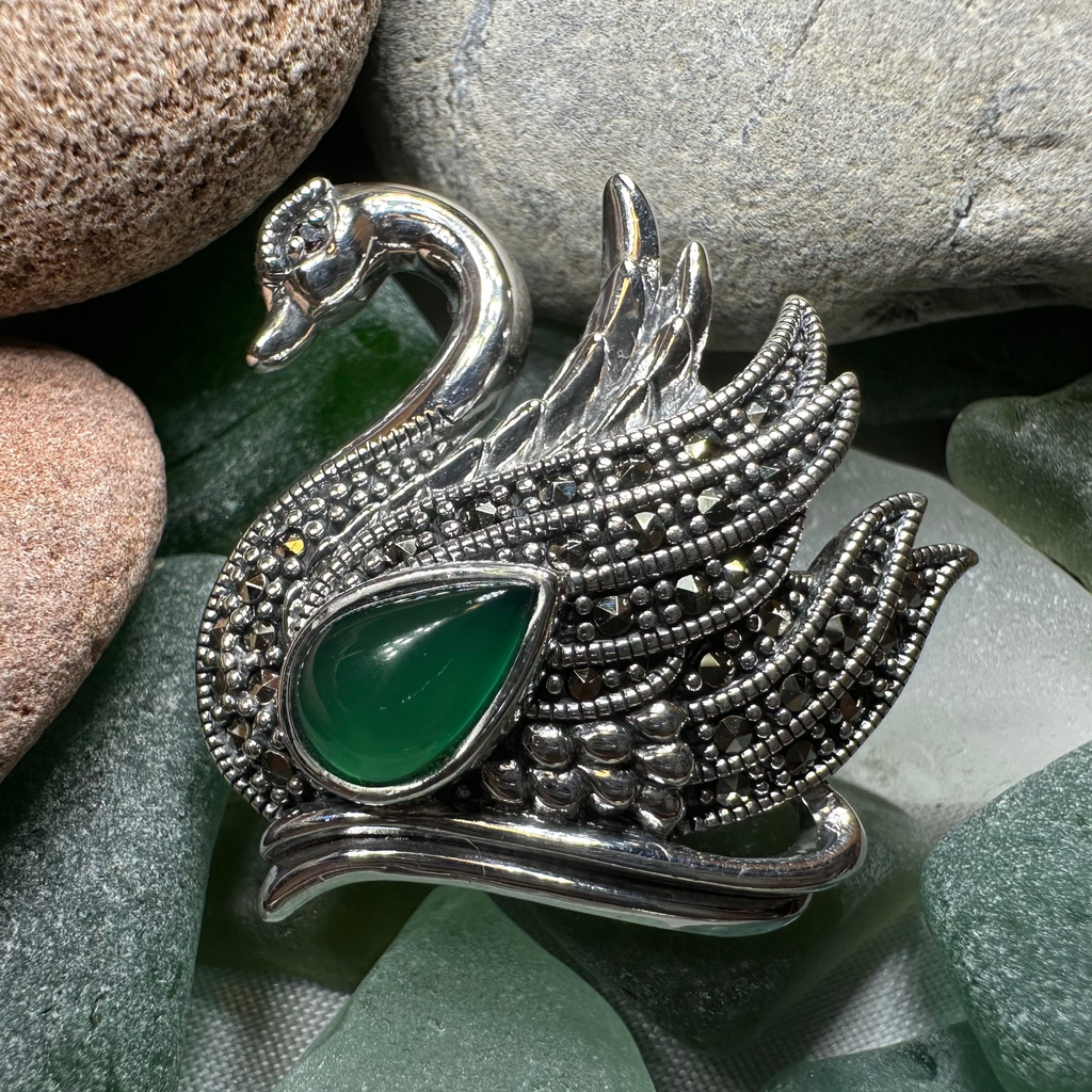 Eala Marcasite Swan Brooch in Sterling Silver | Brooch | Wiccan Center