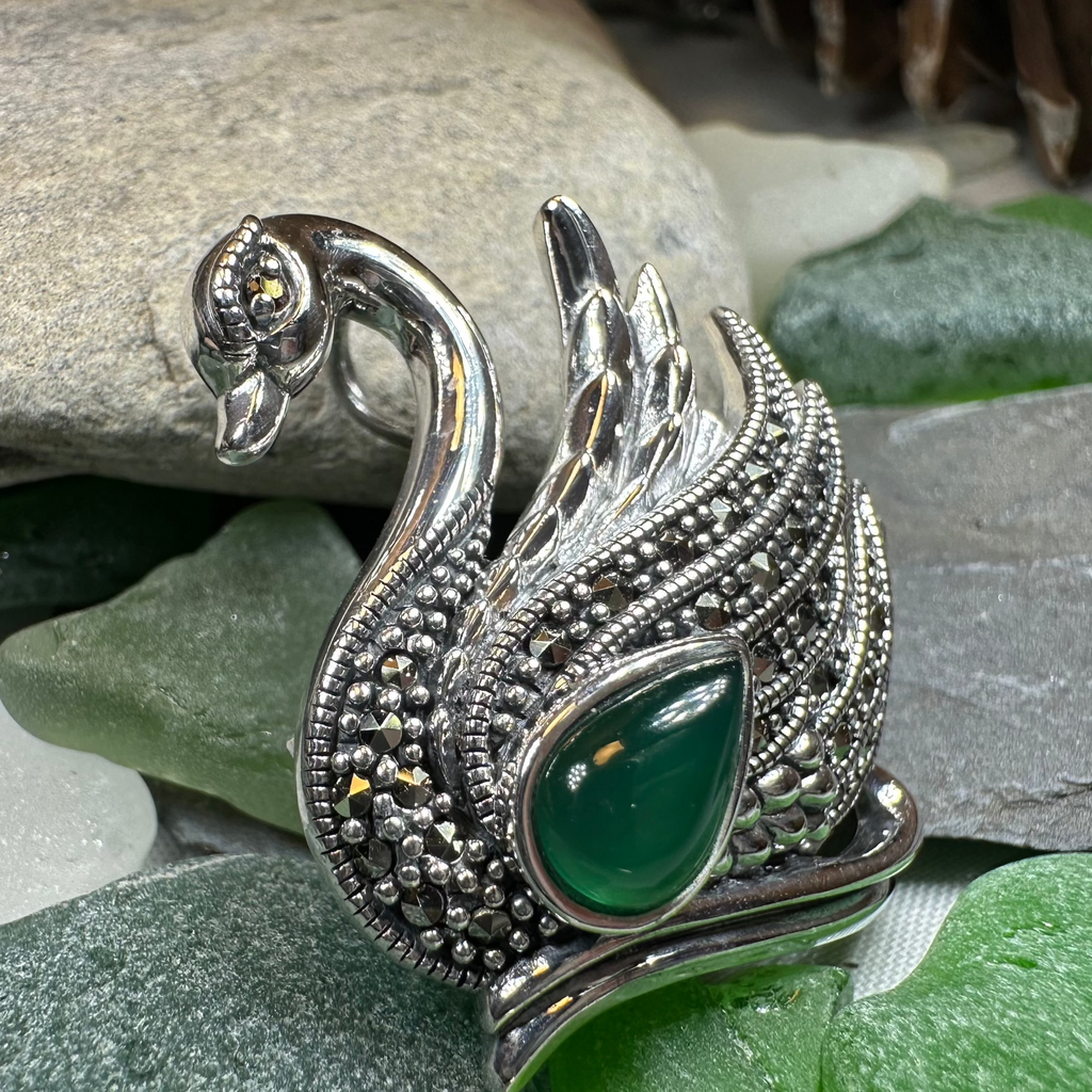Eala Marcasite Swan Brooch in Sterling Silver | Brooch | Wiccan Center