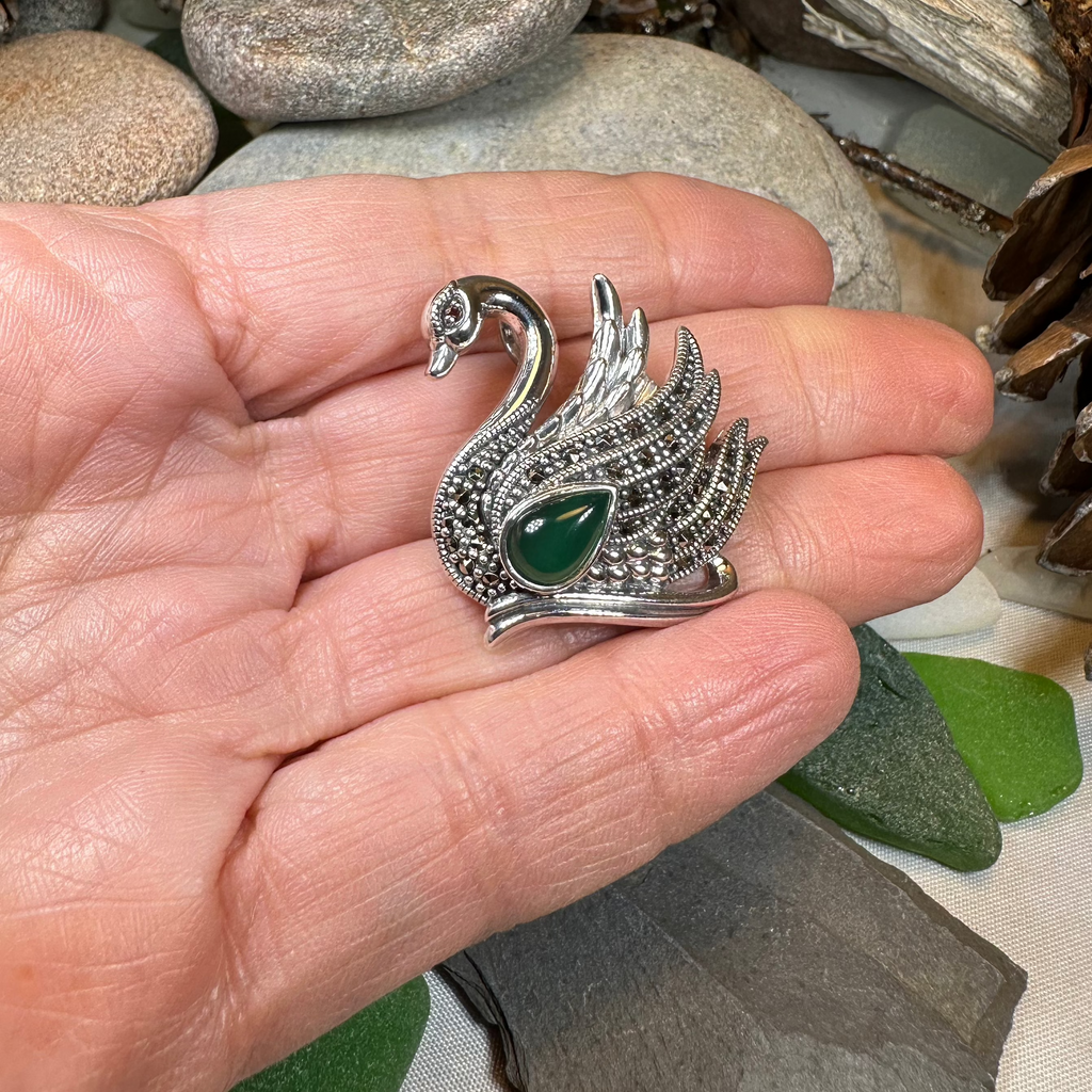 Eala Marcasite Swan Brooch in Sterling Silver | Brooch | Wiccan Center