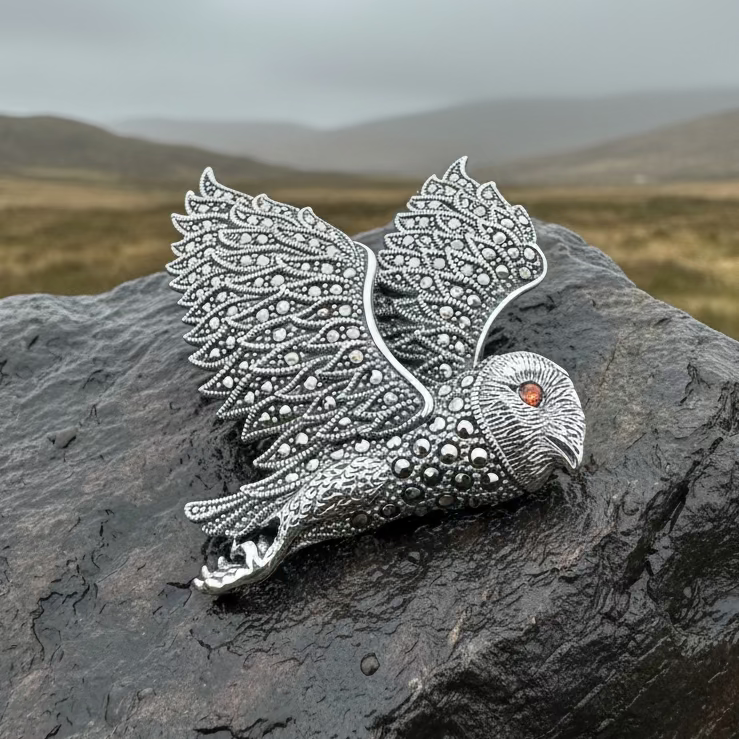 Breena Marcasite Owl Brooch | Brooch | Wiccan Center