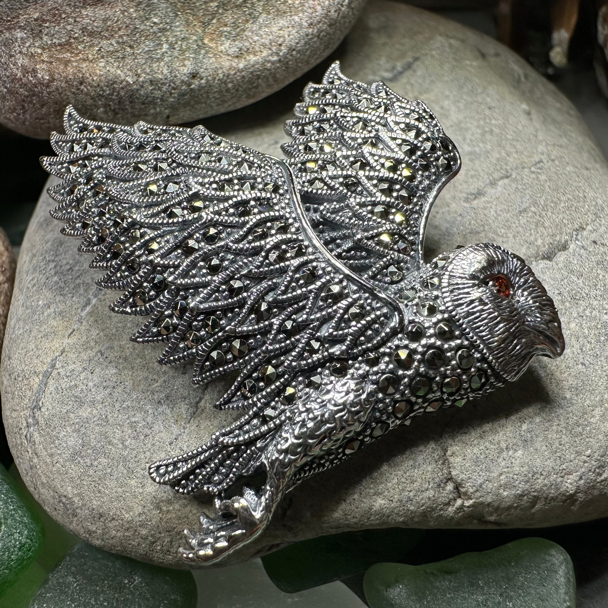 Breena Marcasite Owl Brooch | Brooch | Wiccan Center